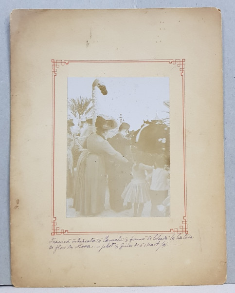 NISA , PARTICIPANTI LA BATAIA CU FLORI , FOTOGRAFIE MONOCROMA, CU PASPARTU DIN CARTON , DATATA MARTIE 1891