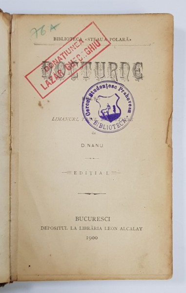 NOCTURNE de D. NANU, ED. I - BUCURESTI, 1900