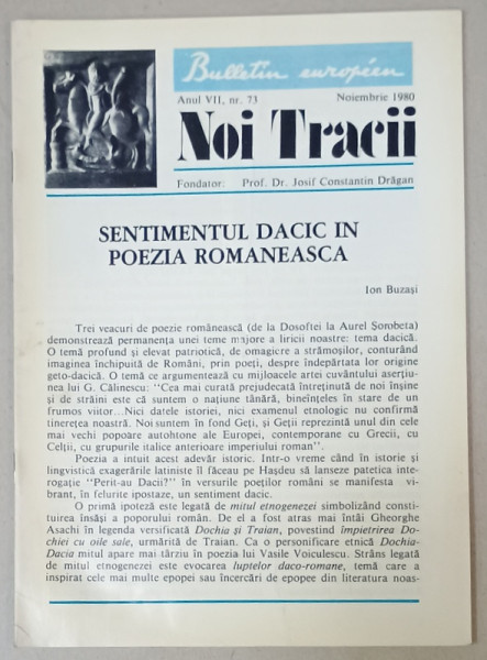 NOI TRACII , REVISTA FONDATA DE JOSIF CONSTANTIN DRAGAN , NR.73, 1980