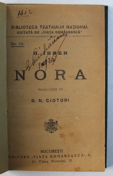 NORA, DRAMA, de H. IBSEN 1929