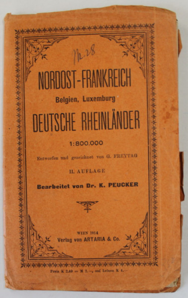 NORDOST - FRANKREICH , BELGIEN , LUXEMBURG , DEUTSCHE RHEINLANDER , HARTA CU DENUMIRI IN LIMBA GERMANA , 1914