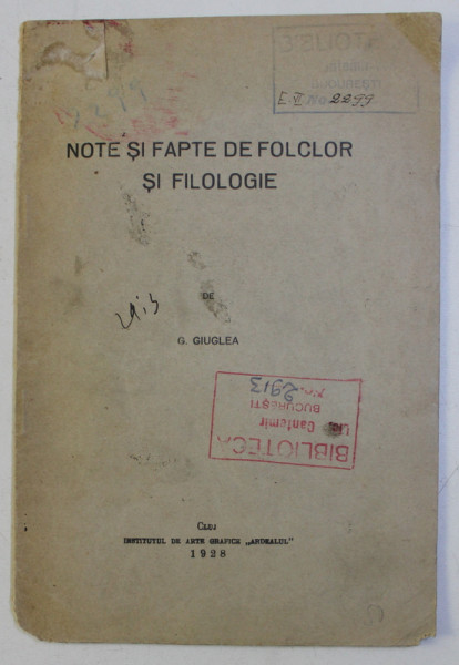 NOTE SI FAPTE DE FOLCLOR SI FILOLOGIE de G. GIUGLEA , 1928