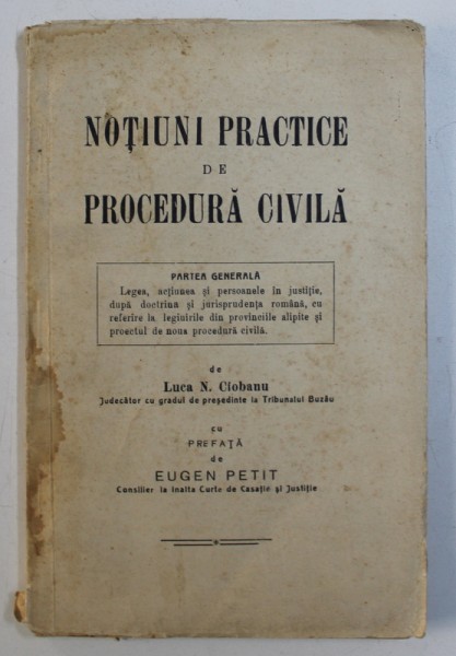 NOTIUNI PRACTICE DE PROCEDURA CIVILA de LUCA N . CIOBANU , 1934