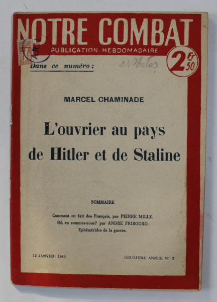 NOTRE COMBAT - PUBLICATION HEBDOMADAIRE , NO. 2 , 12 JANVIER 1940