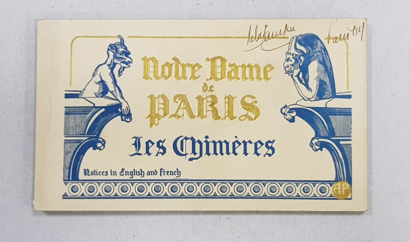 NOTRE DAME DE PARIS - LES CHIMERES , MINIALBUM CU 20 DE CARTI POSTALE ILUSTRATE , DETASABILE , TEXT IN FRANCEZA SI ENGLEZA , MONOCROME , EDITIE INTERBELICA