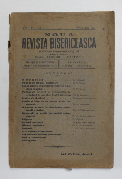NOUA REVISTA BISERICEASCA , ANUL VII , Nr. 1 - 3 , APRILIE - IUNIE 1925