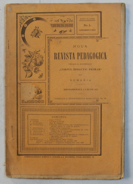 NOUA REVISTA PEDAGOGICA , ORGAN AL SOCIETATEI ' CORPUL DIDACTIC PRIMAR ' DIN ROMANIA  , ANUL II  / VIII , NO. I , MARTIE , 1902