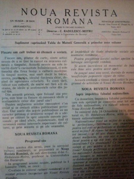 NOUA REVISTA ROMANA, 24 NUMERE 1911, VOL. XI