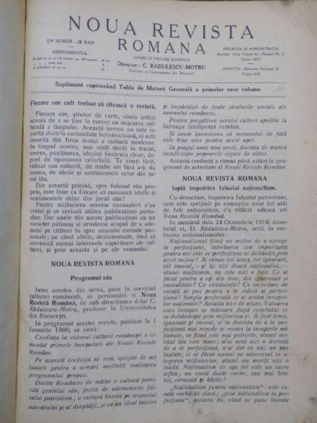 Noua Revista romana, noembrie 1911 - aprilie 1912