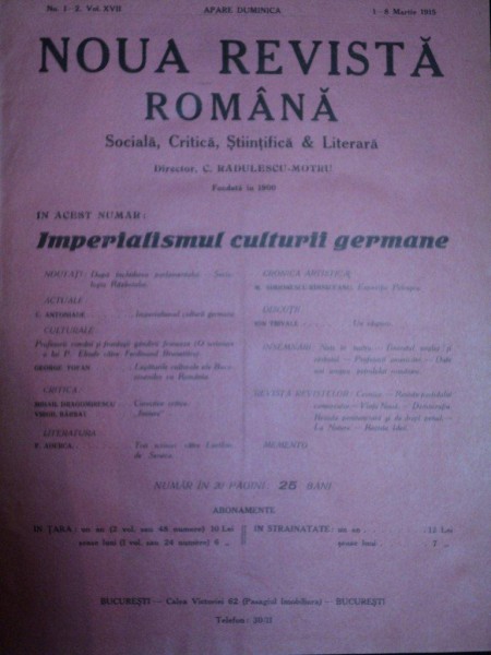 NOUA REVISTA ROMANA, VOL. XVII, 24 NUMERE 1916