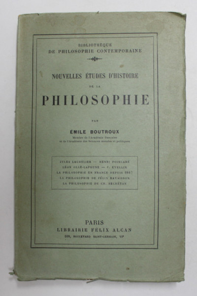NOUVELLES ETUDES D 'HISTOIRE DE LA PHILOSOPHIE par EMILE BOUTROUX , 1927