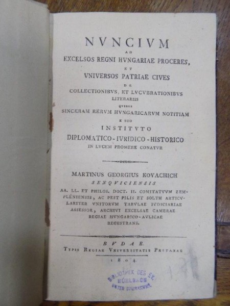 Nuncium ad excelsior regni, Buda 1804