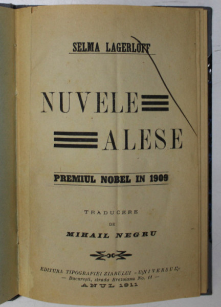 NUVELE ALESE de SELMA LAGERLOFF  1911