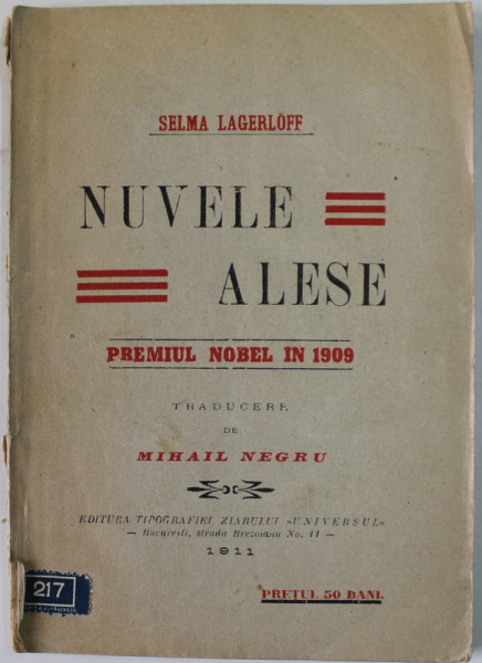 NUVELE ALESE de SELMA LAGERLOFF , 1911