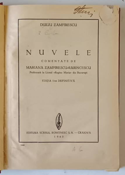 NUVELE de DUILIU ZAMFIRESCU , 1943 * EDITIE RELEGATA