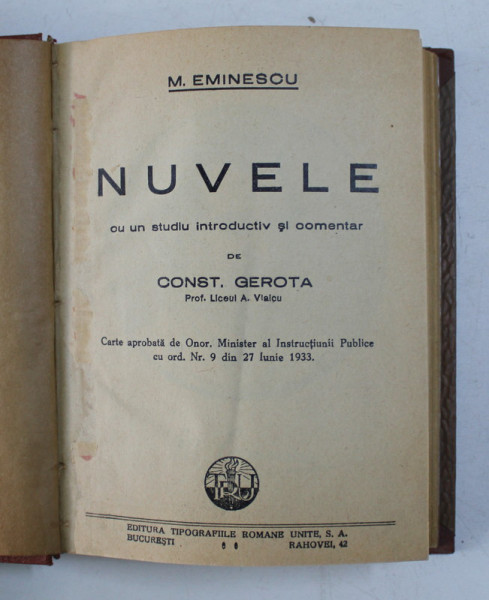 NUVELE de MIHAIL EMINESCU , cu un studiu introductiv de C. GEROTA , 1933