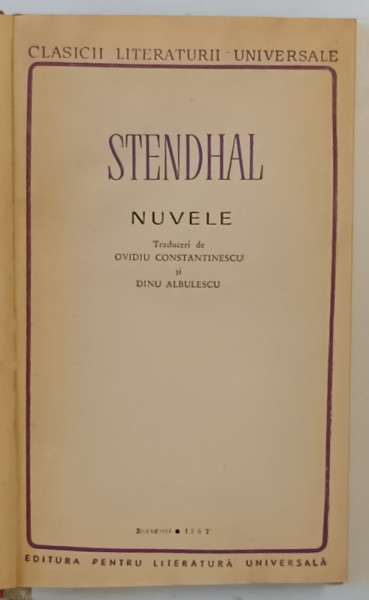 NUVELE de STENDHAL , 1967 *EXEMPLAR RELEGAT