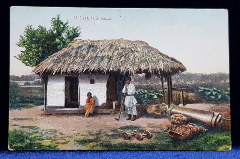 O CASA TARANEASCA , FOTOGRAFIE COLORIZATA , TIP CARTE POSTALA , COLECTIA AL. ANTONIU , INCEPUT DE SECOL XX
