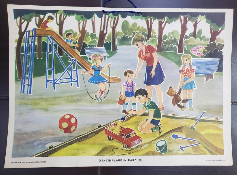 O INTAMPLARE IN PARC ( I ) , grafica de GHEORGHE CERNAIANU , PLANSA DIDACTICA NR. 20 , ANII '70