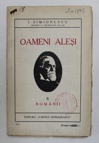 OAMENI ALESI , VOL. II : ROMANII de I. SIMIONESCU , 1927