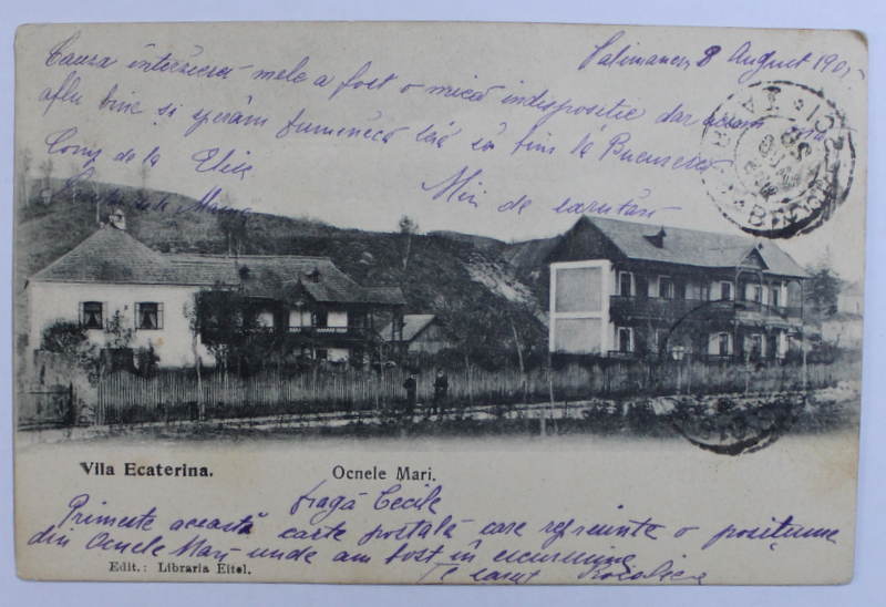 OCNELE MARI  - VILA ECATERINA  , CARTE POSTALA ILUSTRATA , MONOCROMA, CIRCULATA , CLASICA , DATATA 1905