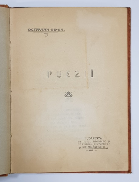OCTAVIAN GOGA, POEZII, - BUDAPESTA, 1905 *PRIMA EDITIE