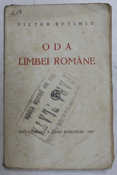 ODA LIMBEI ROMANE de VICTOR EFTIMIU , 1927
