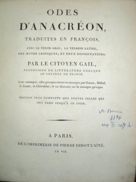 Odes D'Anacreon, Paris 1798
