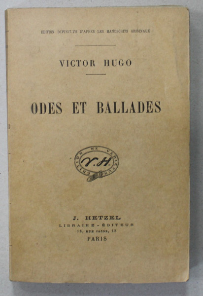 ODES ET BALLADES par VICTOR HUGO , 1880