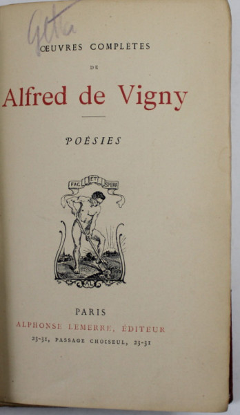 OEUVRES COMPLETES de ALFRED DE VIGNY - POESIES , 1837