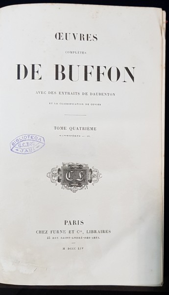 OEUVRES COMPLETES DE BUFFON, AVEC DES EXTRAITS DE DAUBENTON, TOM IV - PARIS, 1854
