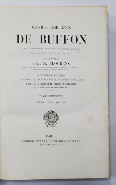 OEUVRES COMPLETES DE BUFFON, VOL . 2, QUADRUPEDES - PARIS, 1853