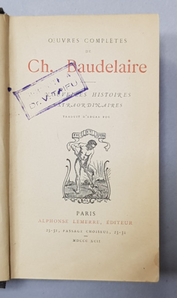 OEUVRES COMPLETES DE CH. BAUDELAIRE , NOUVELLES HISTOIRES EXTRAORDINAIRES , 1892