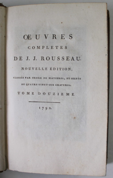 OEUVRES COMPLETES DE J.J. ROUSSEAU , TOME 12  : EMILE OU DE L 'EDUCATION ( TOME TROISIEME  ) , 1792