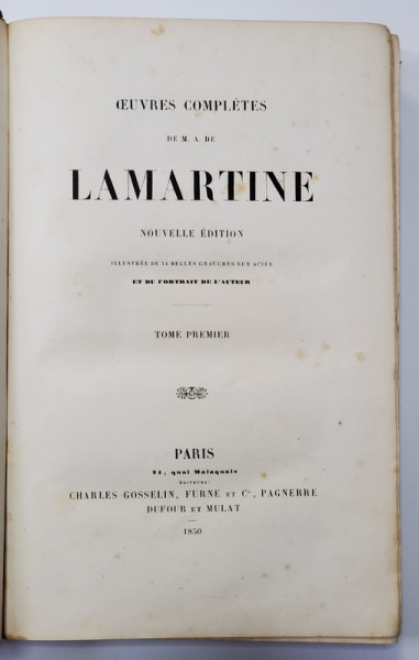OEUVRES COMPLETES DE M. A. DE LAMARTINE - PARIS, 1850