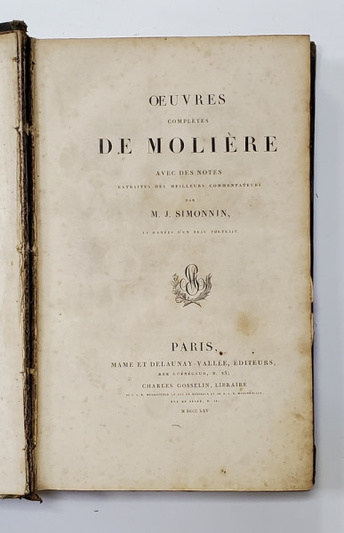 OEUVRES COMPLETES DE MOLIERE par M. J. SIMONNIN - PARIS, 1825