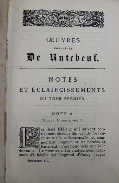 OEUVRES COMPLETES  DE RUTEBEUF , TROUVERE DU XIII e SIECLE par ACHILLE JUBINAL , TOME TROISIEME  1875