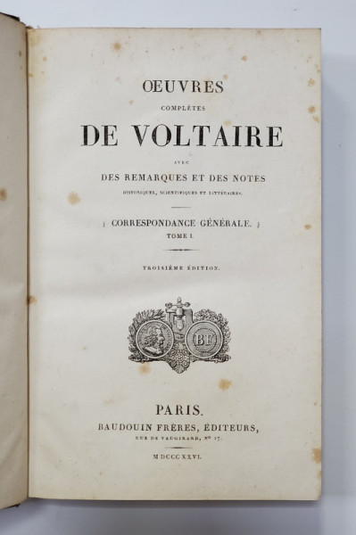 OEUVRES COMPLETES DE VOLTAIRE, TOME LXII - PARIS, 1828