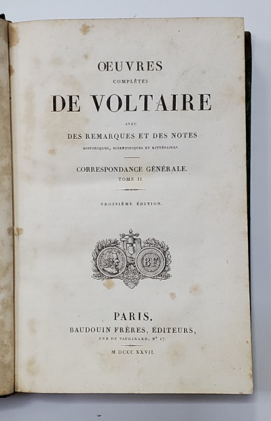 OEUVRES COMPLETES DE VOLTAIRE, TOME LXIII - PARIS, 1828