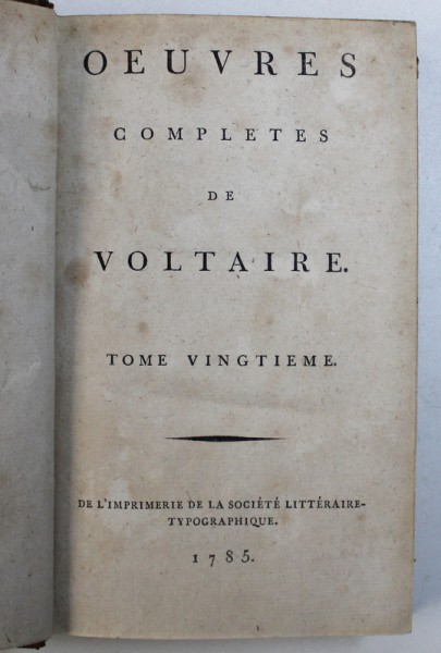 OEUVRES COMPLETES de VOLTAIRE , VOL. XX  : SIECLE DE LOUIS XIV - TOME PREMIER  , 1785