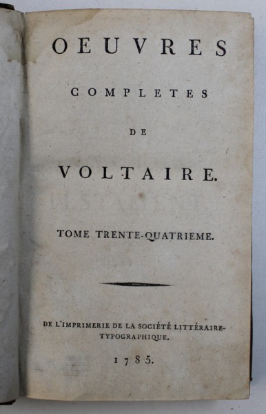 OEUVRES COMPLETES de VOLTAIRE , VOL. XXXIV  : ANCIEN TESTAMENT  - TOME  TROISIEME   , 1785