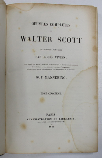 OEUVRES COMPLETES de  WALTER SCOTT , TOME CINQUIEME , 1845