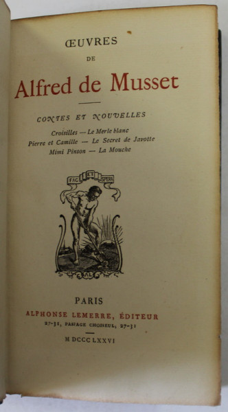 OEUVRES DE ALFRED DE MUSSET , CONTES ET NOUVELLES , 1876