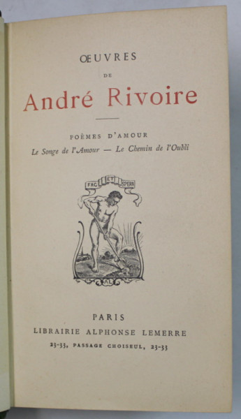 OEUVRES de ANDRE RIVOIRE , POEMES D ' AMOUR , CCA. 1900