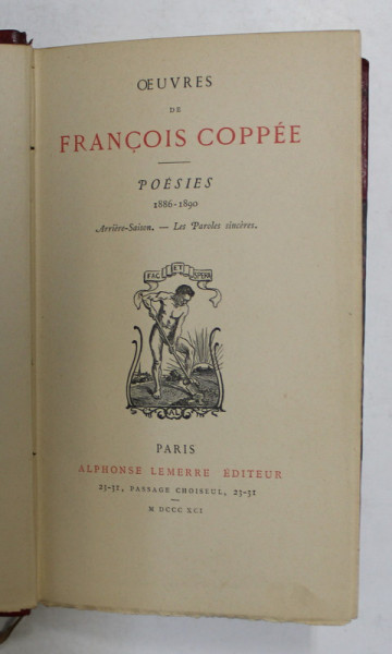 OEUVRES DE FRANCOSI COPPEE - POESIES 1886 - 1890 , 1891