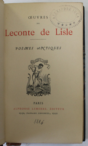 OEUVRES DE LECONTE DE LISLE , POEMES ANTIQUES 1886