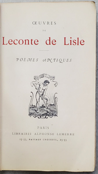 OEUVRES DE LECONTE DE LISLE , POEMES ANTIQUES 1886