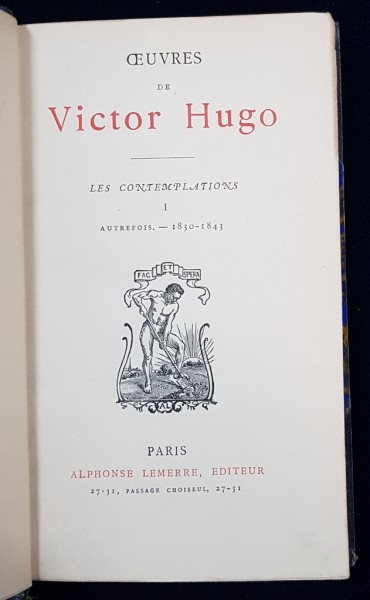 OEUVRES DE VICTOR HUGO, LES CONTEMPLATIONS I - PARIS, 1839