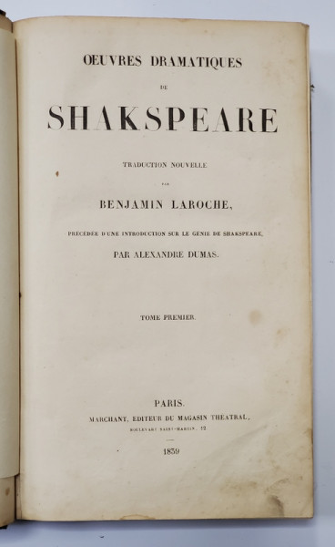 OEUVRES DRAMATIQUES DE SHAKESPEARE , TOME PREMIER , 1839