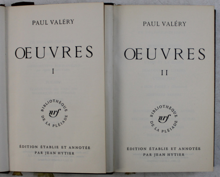 OEUVRES par PAUL VALERY , VOL. I - II  , BIBLIOTHEQUE DE LA PLEIADE , 1957 - 1960 , EDITIE DE LUX *